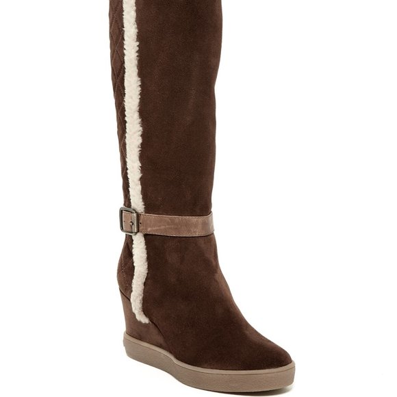 Aquatalia Italy New Tall Weatherproof Wedge Boot NIB Suede Leather Women's πHP - Picture 3 of 16